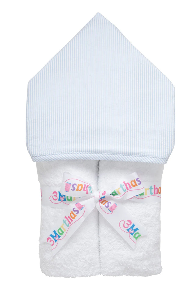 3 Marthas Blue Seersucker Hooded Towel