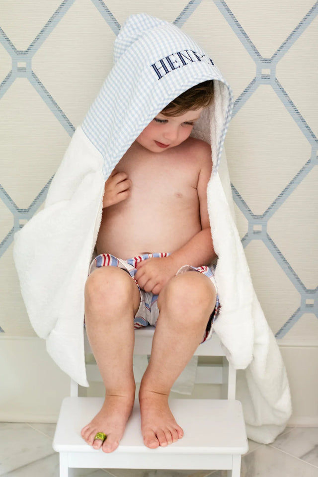 3 Marthas Blue Check Hooded Towel