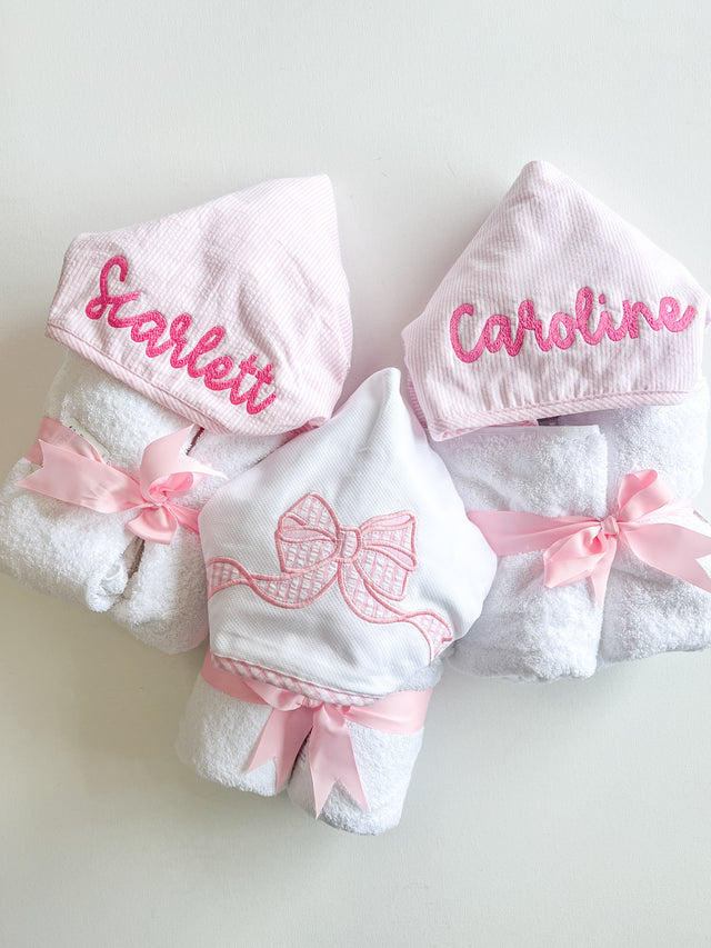 3 Marthas Pink Seersucker Hooded Towel