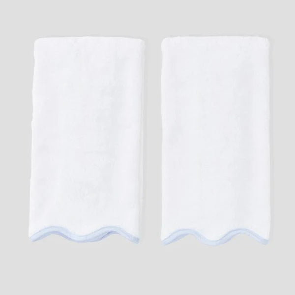 Weezie Light Blue on White Scallop Hand Towels (pair)