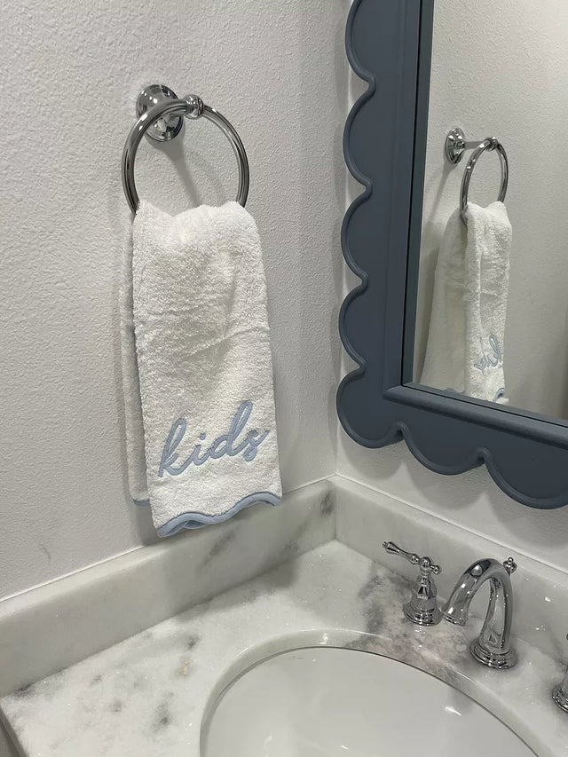 Weezie Light Blue on White Scallop Hand Towels (pair)