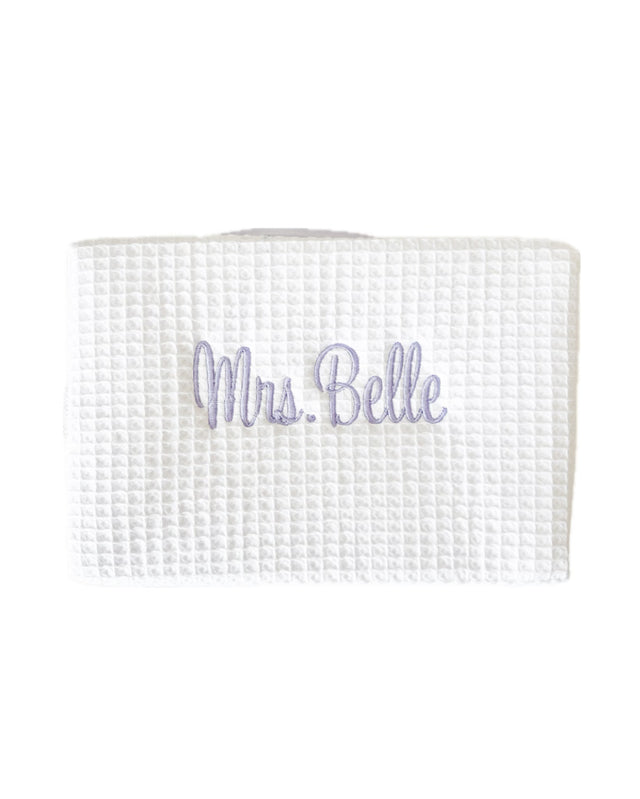 Monogrammed White Waffle Make Up Bag