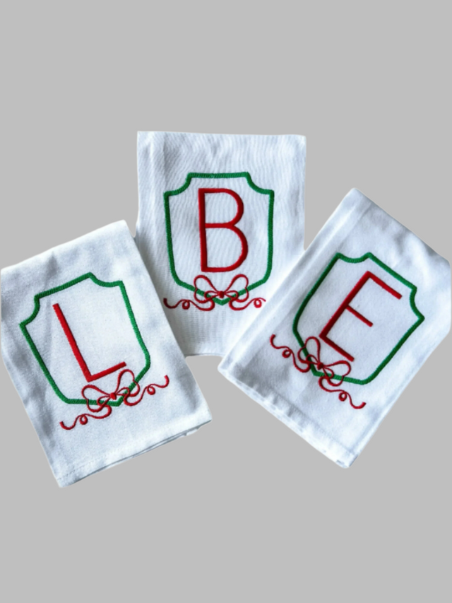 Christmas Bow Shield Initial Hand Towel