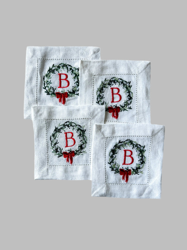 Set of 4 Cocktail Napkin Initial