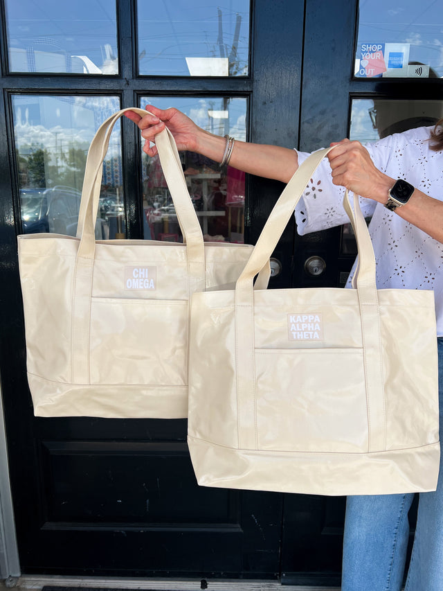 Coated Canvas Tote with Sorority Patch