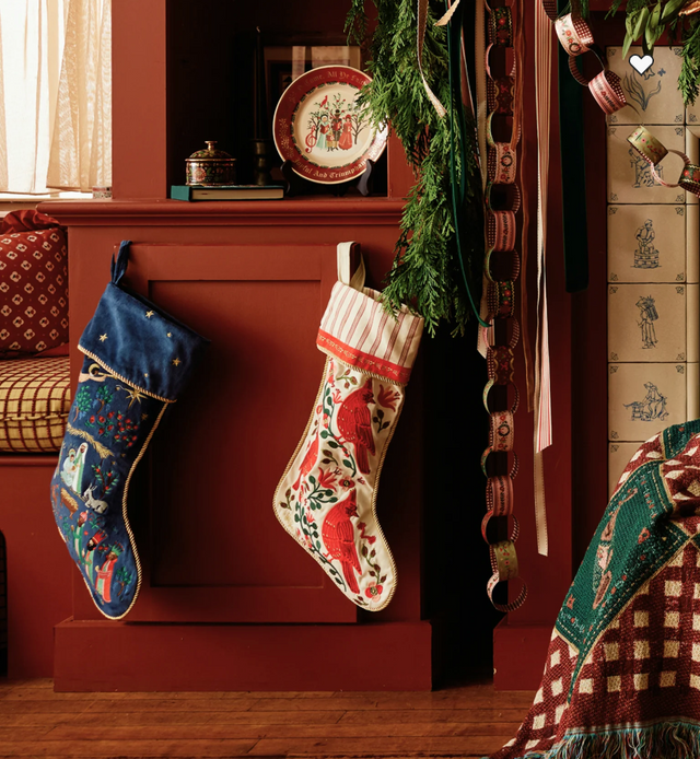 Navy Embroidered Stocking