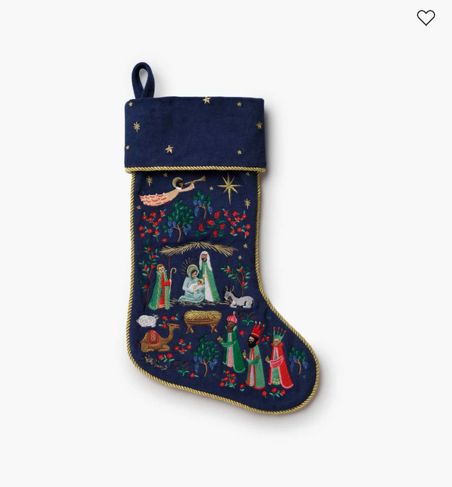 Navy Embroidered Stocking