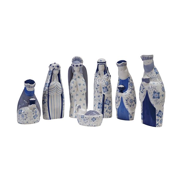 Floral Ceramic 7 Piece Nativity Set
