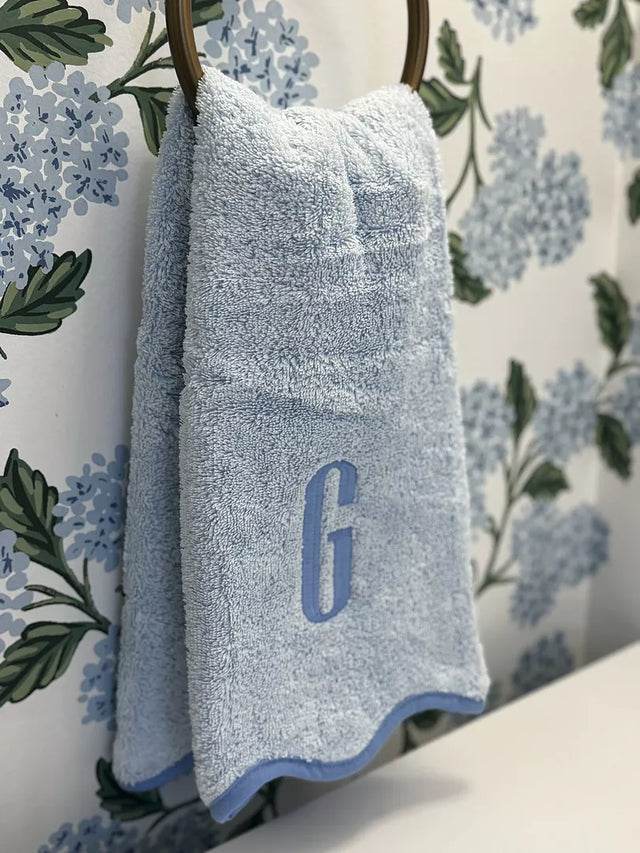 Weezie French Blue on Light Blue Scallop Hand Towels (pair)