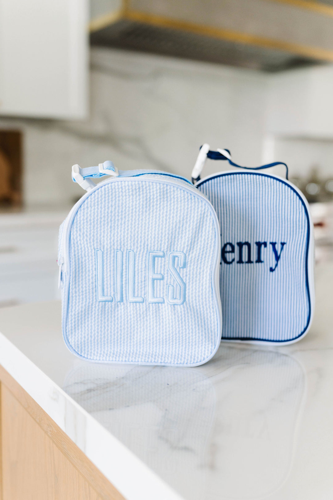 Navy Stripe Glossy Gumdrop Lunch Box by Mint Sweet Little Things main image 0