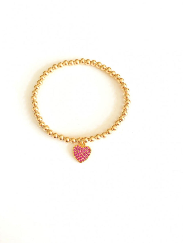 Pink Heart Charm Stretch Bracelet